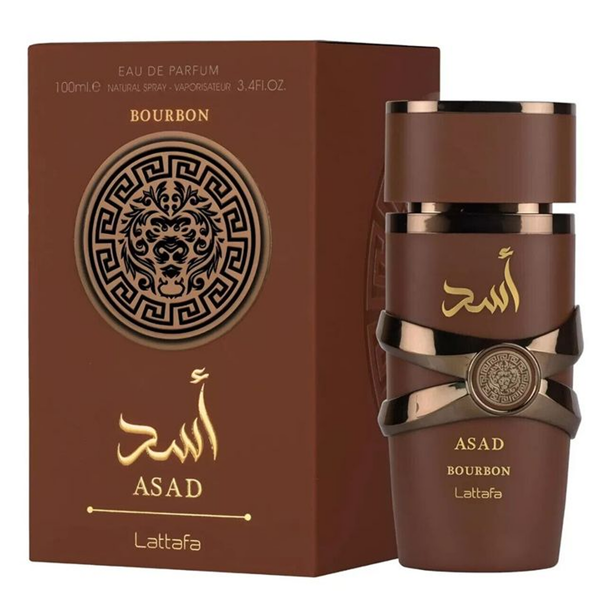 Lattafa Asad Bourbon Eau de Parfum 100 ml bottle – long lasting Arabic perfume for men with bourbon and amber notes
