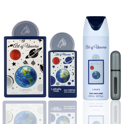 Lattafa Art of Universe Gift Set – 100ml Perfume + 200ml Deodorant + 20ml Travel Spray Luxury Unisex Arabic Fragrance